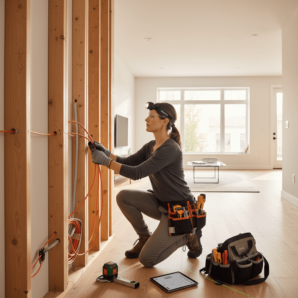 Electrician performing installation work