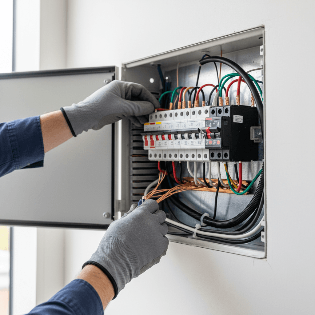 Electrician performing electrical installation work